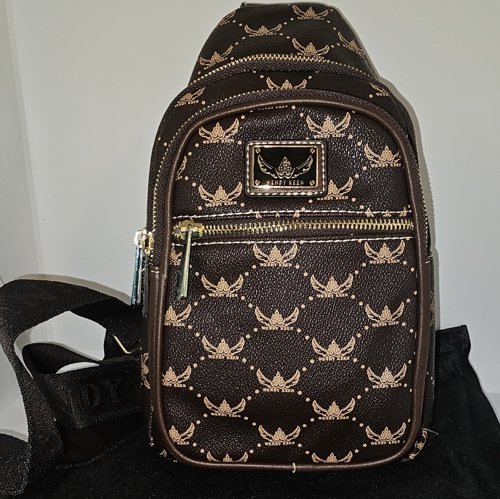 Wendy Keen Brown Monogram Crossbody Sling Bag